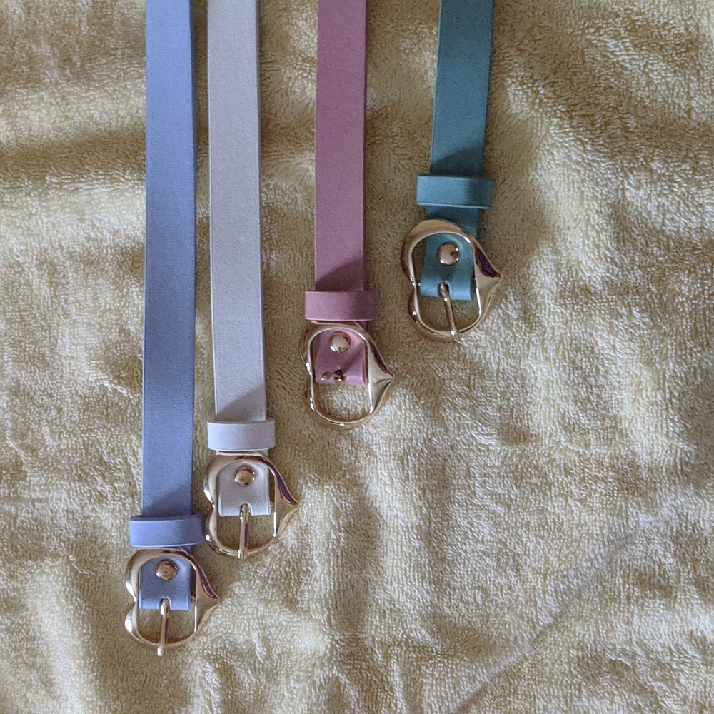 Blue, teal, white and pink belts, set of 4